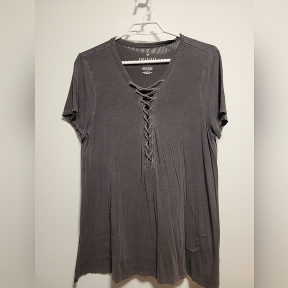 American Eagle Outfitters Lace-Up Top, Grey, L - Picture 1 of 2